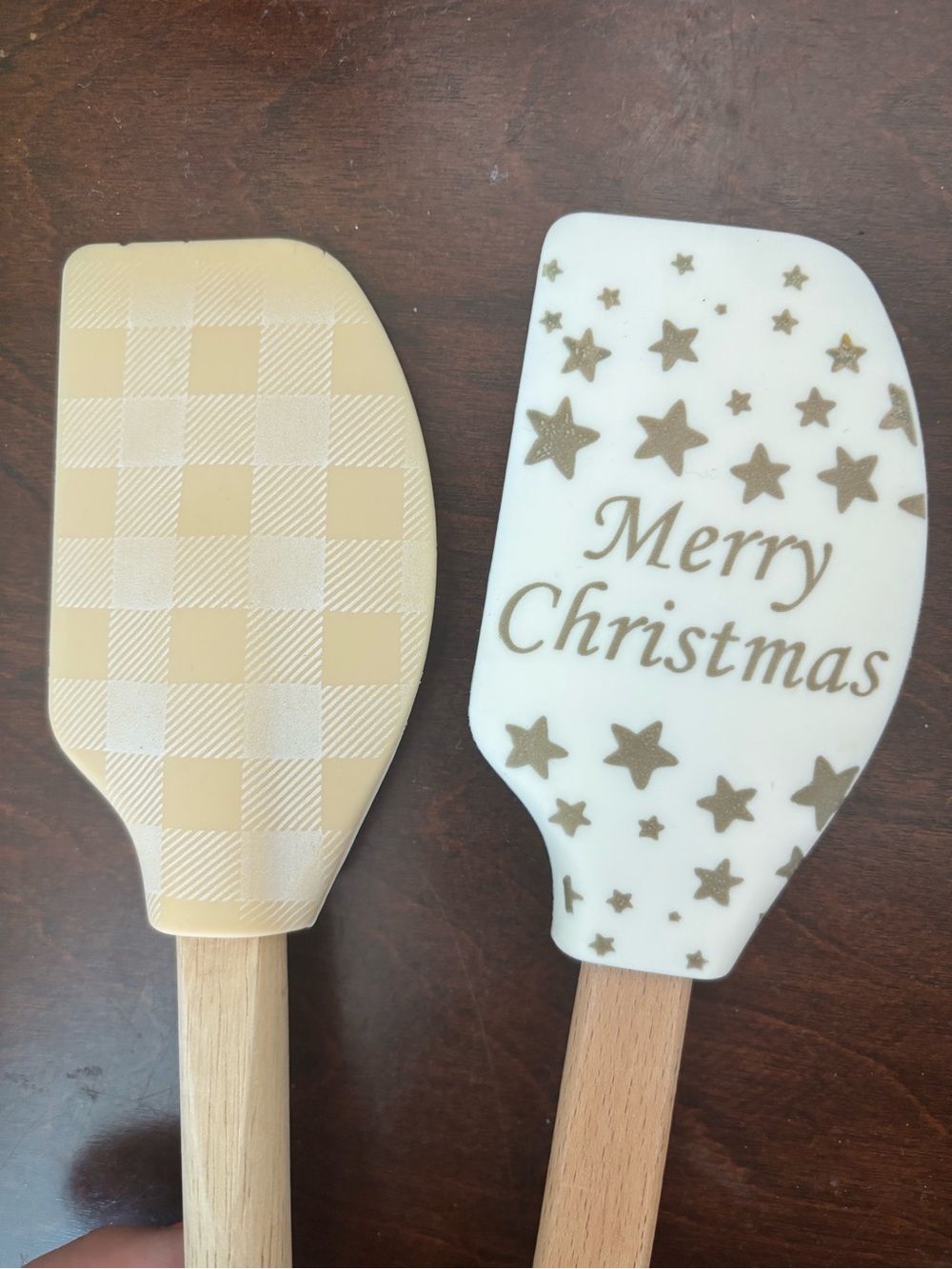 Set of 2 Holiday Silicone Spatulas - White & Beige Merry Christmas